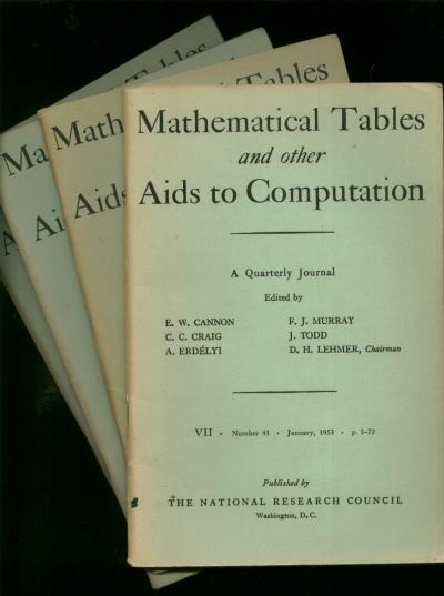 Item #B128 Mathematical Tables and other Aids to Computation, complete year 1953 individual issues; Vol. VII, number 41, January 1953; April 1953; July 1953; October 1953. Cannon, Craig, MTAC.