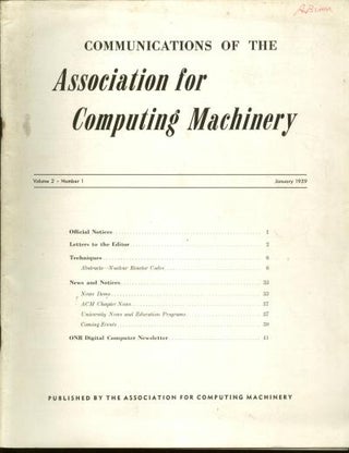Item #B159 Communications of the Association for Computing Machinery, volume 2, no. 1, January...
