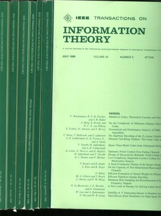 Item #B203 Transactions on Information Theory; 7 issues complete year 1999, individual issues;...
