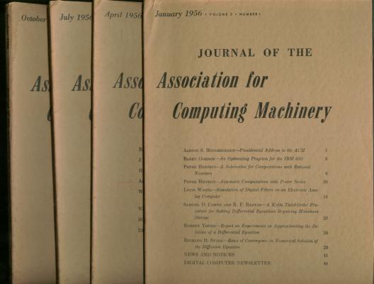 Item #B259 Journal of the Association for Computing Machinery, 1956 complete year, 4 individual issues; January, April, July, October 1956, volume 3 numbers 1, 2, 3, 4. Assoc. for Computing Machinery, ACM.