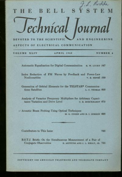 Item #B268 The Bell System Technical Journal vol XLIV, number 4, April 1965. number 4 The Bell System Technical Journal vol XLIV, April 1965.