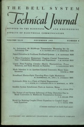Item #B273 The Bell System Technical Journal vol XLII no. 6, November 1963. November 1963 The...