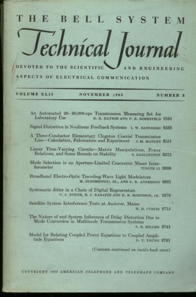 Item #B273 The Bell System Technical Journal vol XLII no. 6, November 1963. November 1963 The Bell System Technical Journal vol XLII no. 6.