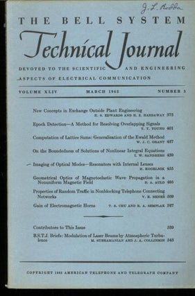 Item #B328 The Bell System Technical Journal volume XLIV no. 3, March 1965, single issue. March...