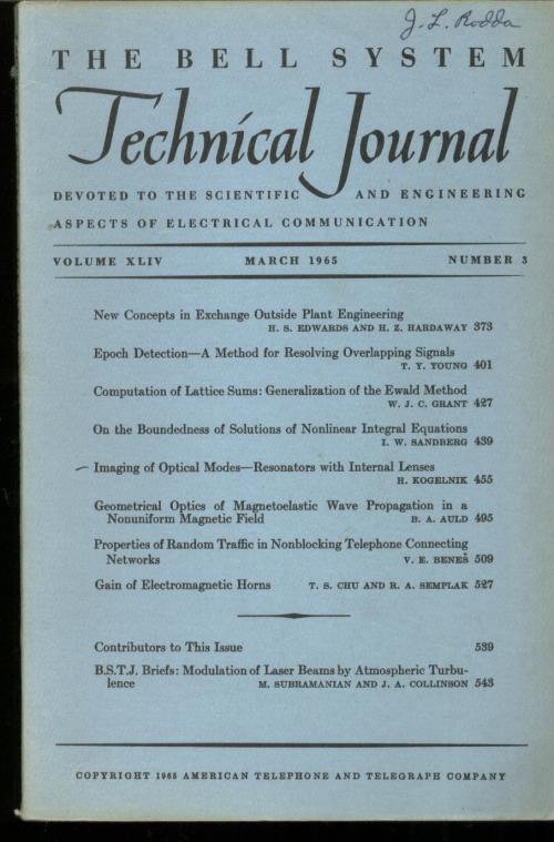 Item #B328 The Bell System Technical Journal volume XLIV no. 3, March 1965, single issue. March 1965 The Bell System Technical Journal volume XLIV no. 3, single issue.