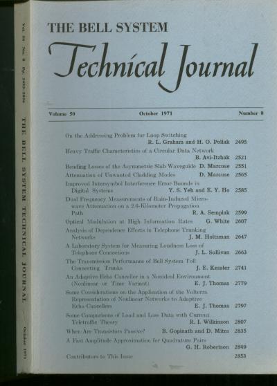 Item #B334 The Bell System Technical Journal, volume 50 no. 8, October 1971. The Bell System Technical Journal.