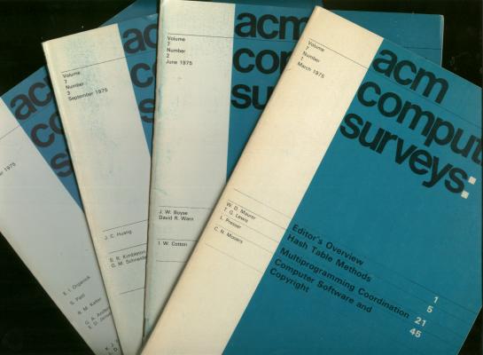 Item #B335 ACM Computing Surveys volume 7 numbers 1 through 4, 1975, four individual issues, complete year. ACM Computing Surveys.