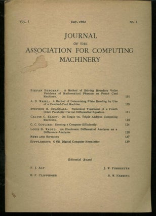 Item #B341 Journal of the Association for Computing Machinery, volume 1 no. 3, July 1954. FJ Alt,...