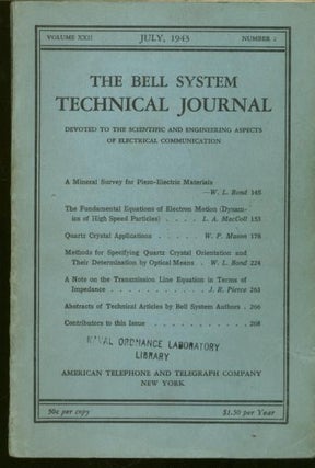 Item #B346 The Bell System Technical Journal volume XXII number 2, July 1943. The Bell System...