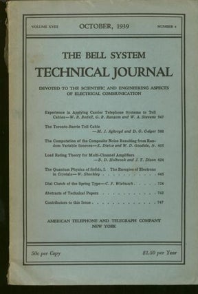 Item #B347 The Bell System Technical Journal volume XVIII number 4, October 1939. The Bell System...