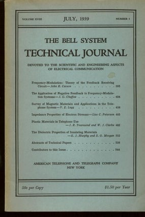 Item #B348 The Bell System Technical Journal volume XVIII number 3, July 1939. The Bell System...