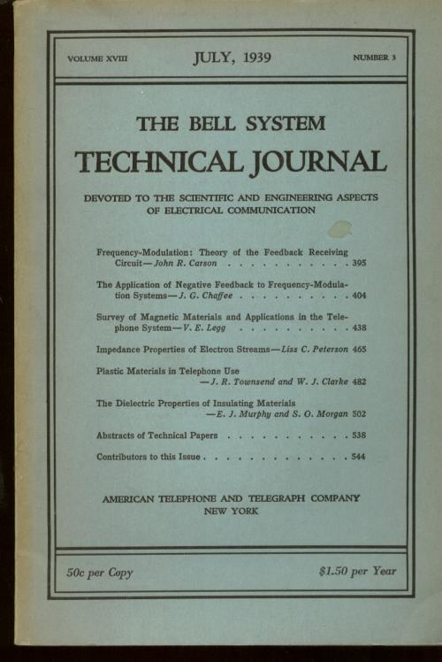 Item #B348 The Bell System Technical Journal volume XVIII number 3, July 1939. The Bell System Technical Journal.