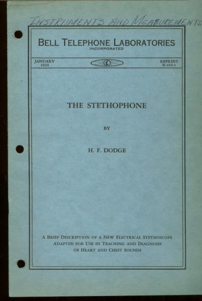Item #B368 The Stethophone, Bell Telephone Laboratories, monograph reprint B-105-1, January 1925. H. F. Dodge.
