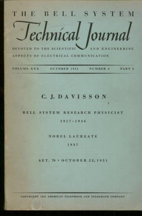 Item #B402 The Bell System Technical Journal volume XXX October 1951 number 4, part 1. The Bell...