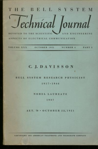 Item #B402 The Bell System Technical Journal volume XXX October 1951 number 4, part 1. The Bell System Technical Journal.