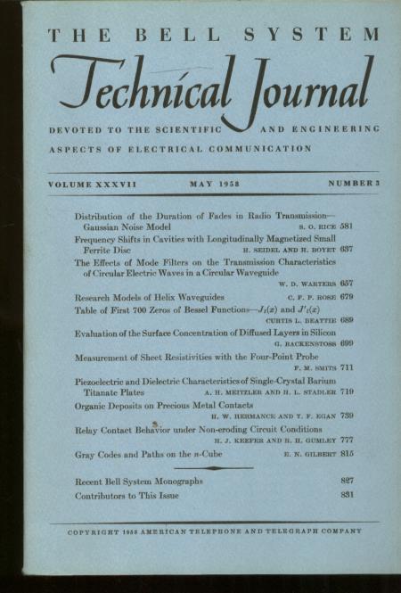 Item #B519 Bell System Technical Journal volume XXXVII Number 3 May 1958 ; vol 37 no 3. AT&T.