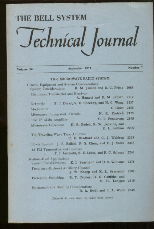 Item #B520 Bell System Technical Journal volume 50 Number 7 September 1971. Bell System.