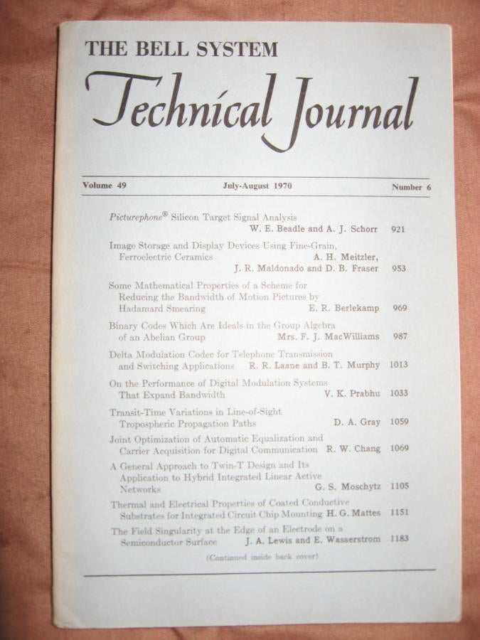 Item #B724 The Bell System Technical Journal volume 49 no. 6, July-August 1970. AT&T.