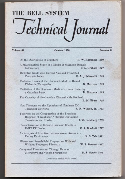 Item #B725 The Bell System Technical Journal, Volume 49 no. 8, October 1970. AT&T BSTJ.