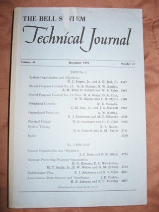 Item #B726 The Bell System Technical Journal volume 49 no. 10, December 1970; TSPS No. 1; No. 1...
