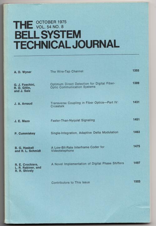 Item #B727 The Bell System Technical Journal volume 54 no. 8, October 1975. AT&T.