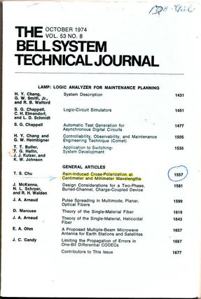 Item #B729 The Bell System Technical Journal volume 53 no.8, October 1974. AT&T