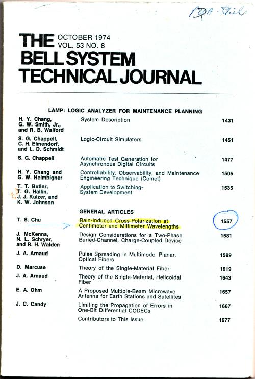 Item #B729 The Bell System Technical Journal volume 53 no.8, October 1974. AT&T.