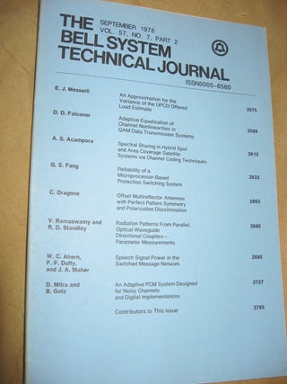 Item #B762 The Bell System Technical Journal September 1978 vol 57 no 7 pt 2, individual issue....