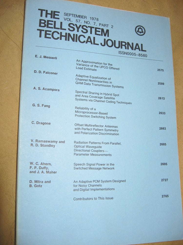 Item #B762 The Bell System Technical Journal September 1978 vol 57 no 7 pt 2, individual issue. AT&T BSTJ.