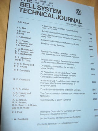 Item #B763 The Bell System Technical Journal October 1978 vol 57 no. 8, individual issue....