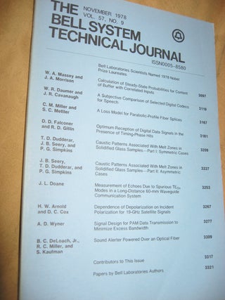 Item #B764 The Bell System Technical Journal November 1978 vol 57 no. 9, individual issue....