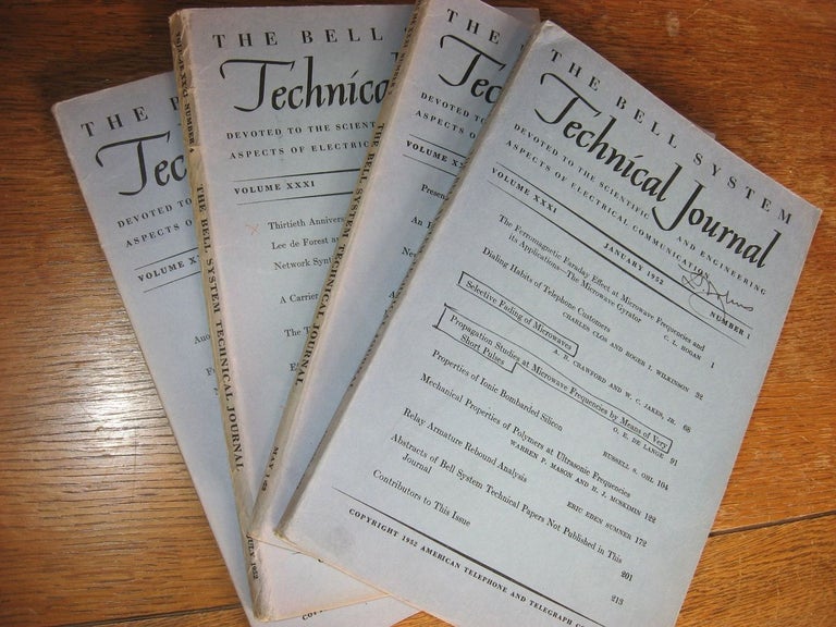 Item #B766 The Bell System Technical Journal 4 separate issues 1952 January, May, July, September volume XXI numbers 1, 3, 4, 5. Bell System Technical Journal.