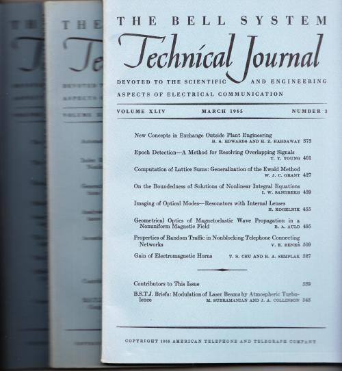 Item #B779 The Bell System Technical Journal 1965 LOT of 3 individual issues Volume XLIV numbers 3,4,5 March, April, May-June. AT&T BSTJ.