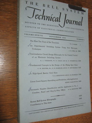 Item #C06194 Bell System Technical Journal volume XXXVII Number 5 september 1958; vol 37 no 5....