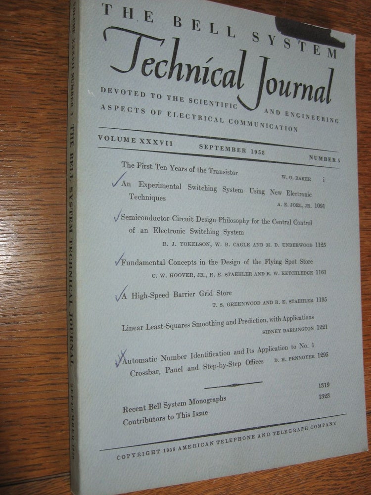 Item #C06194 Bell System Technical Journal volume XXXVII Number 5 september 1958; vol 37 no 5. Bell System Technical Journal.
