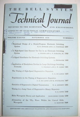 Item #C06196 Bell System Technical Journal Volume XXXVII No 6 November 1958 / Vol 37 no 6. Bell System Technical Journal, electronic switching systems.