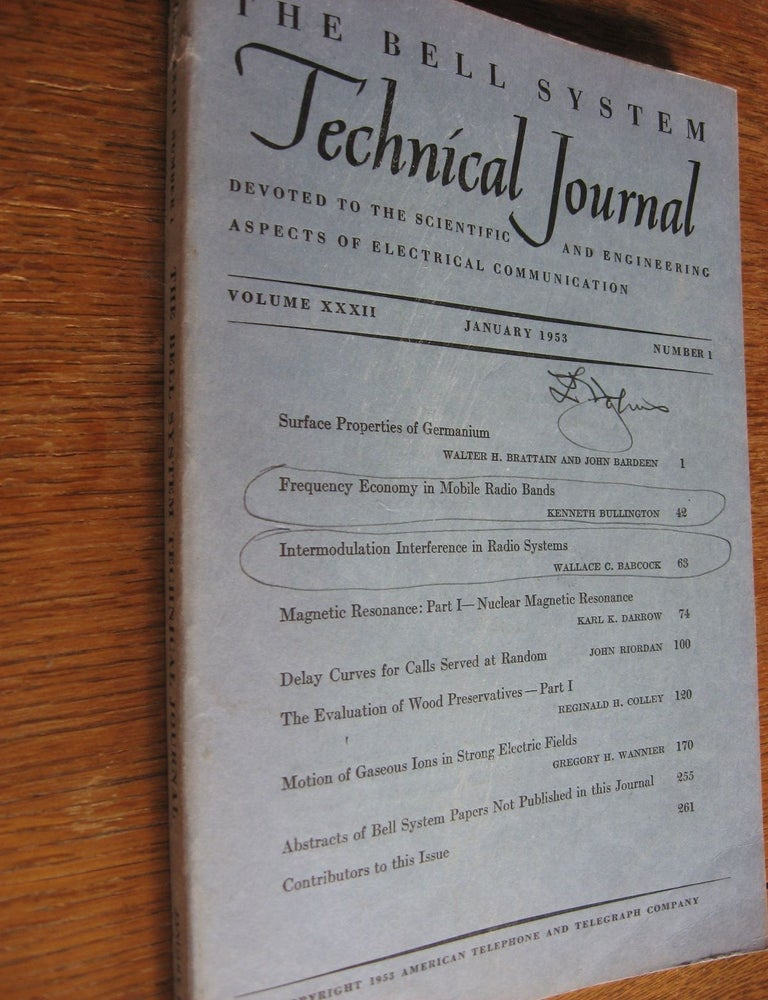 Item #C06214 Surface Properties of Germanium [Walter H Brattain and John Bardeen], in, The Bell System Technical Journal volume XXXII number 1 January 1953 individual issue. Brattain, BSTJ Vol 32 No 1, Bardeen, superconductivity.