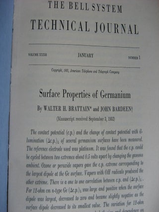 Surface Properties of Germanium [Walter H Brattain and John Bardeen], in, The Bell System Technical Journal volume XXXII number 1 January 1953 individual issue