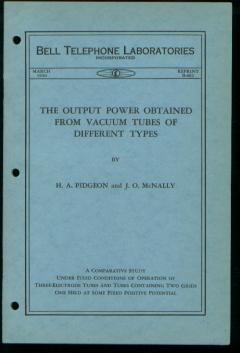 Item #C06283 The Output Power Obtained from Vacuum Tubes of Different Type , B-462 March 1930. H....