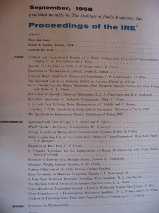 Proceedings of the IRE September 1958 Vol 46 No. 9; Information Theory; Sputnik I's Last Days