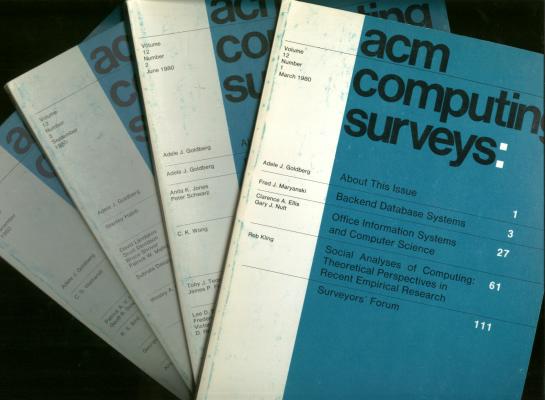 Item #C3141 ACM Computing Surveys 1980, complete, individual issues; volume 12 nos. 1 through 4, March, June, September, December 1980. ACM Association of Computing Machinery.