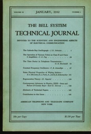 Item #C3163 Regeneration Theory (H Nyquist] ,in, The Bell System Technical Journal volume XI no....