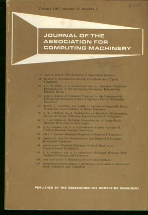 Item #C3164 Journal of the Association for Computing Machinery [JACM] vol 14 no 1, January 1967....
