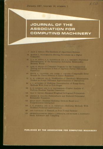 Item #C3164 Journal of the Association for Computing Machinery [JACM] vol 14 no 1, January 1967. Journal of the Association for Computing Machinery, JACM.