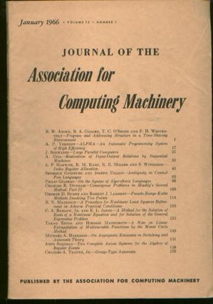 Item #C3165 Journal of the ACM [JACM] Volume 13, Number 1, January 1966. Number 1 Journal of the...