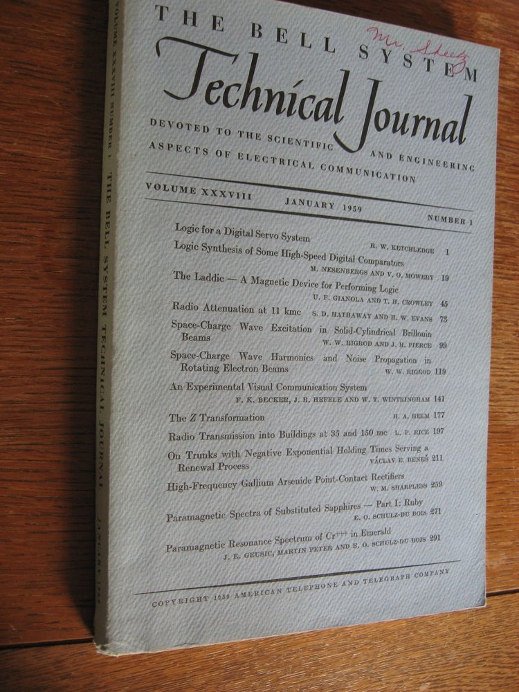 Item #C3197 The Bell System Technical Journal vol. 38 no. 1, January 1959, volume XXXVIII number 1, single issue. Bell System Technical Journal.
