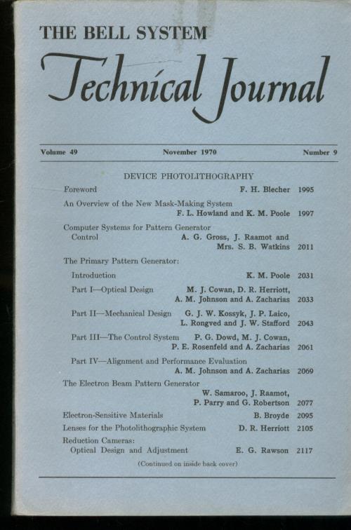 Item #C3200 The Bell System Technical Journal volume 49 number 9, November 1970; individual issue, DEVICE PHOTOLITHOGRAPHY. var. Bell system technical journal.