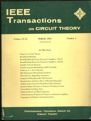 Item #C810914 IEEE Transactions on circuit theory IRE March 1964 vol CT-11 no 1. IEEE...