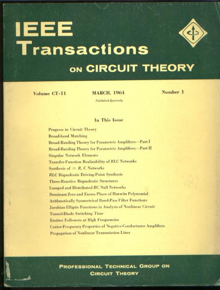 Item #C810914 IEEE Transactions on circuit theory IRE March 1964 vol CT-11 no 1. IEEE Transactions on circuit theory IRE March 1964 vol CT-11 no 1.