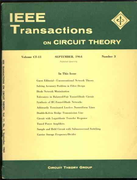Item #C810916 IEEE Transactions on circuit theory September 1964 vol CT-11 no 3. IEEE Transactions on circuit theory September 1964 vol CT-11 no 3.